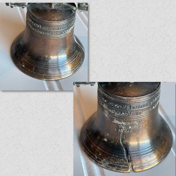 Brass Liberty Bell Set of 3 Bronze Patina Pass and Stone Vtg 1970’s Miniature - Picture 7 of 13
